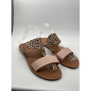 Top Moda Womens Cheetah Print Pink Two Strap Slide Sandals Size 7